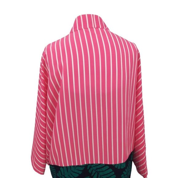 Studio 189 Short Sleeve Kimono Size M Pink Silk Cotton Open Front Striped Batik - Picture 8 of 13